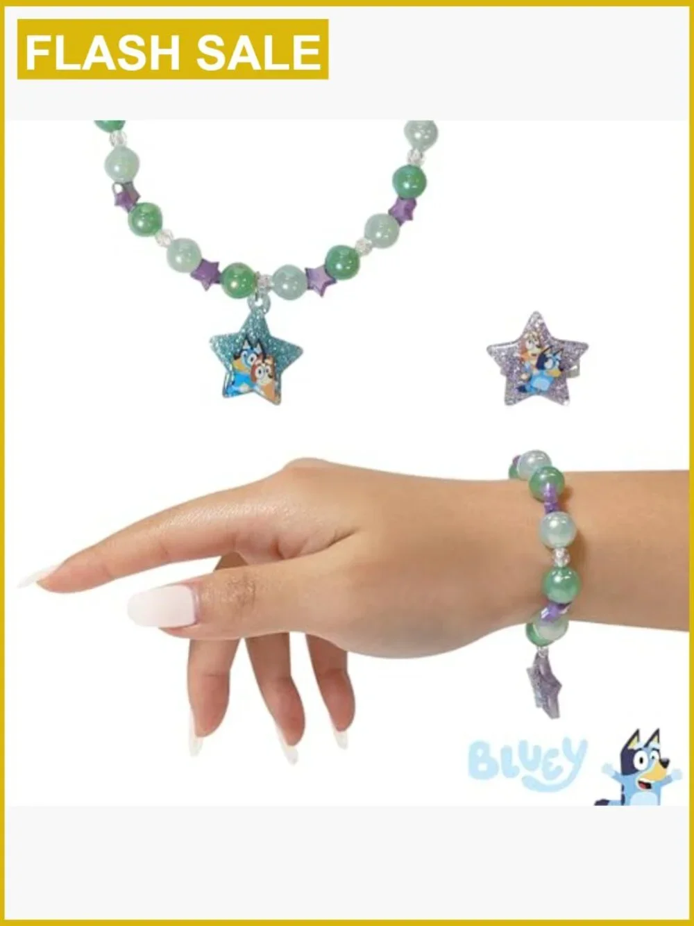 Kids Dress-Up Jewelry Set with Bead Necklace Bracelet Ring